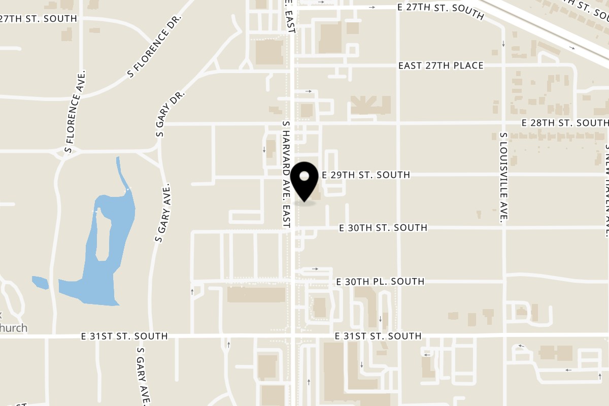 Map showing the location of JC's Pizza on 2911 S Harvard Ave in Tulsa